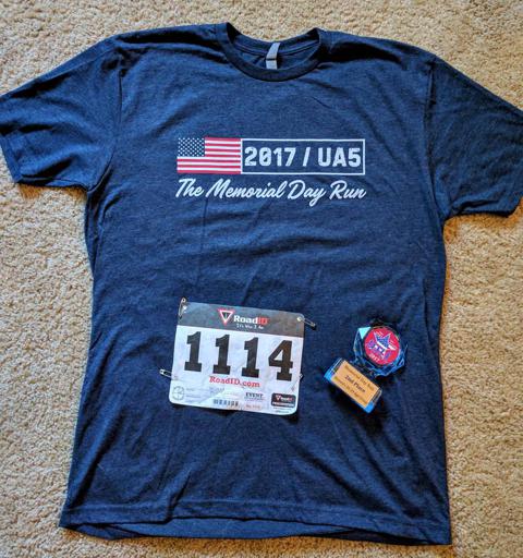 UACA 5 Miler Race Shirt, Bib, and Age Group Award