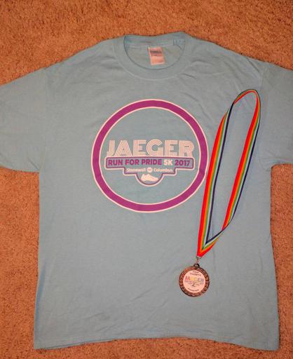 Jaeger 5k Run for Pride Columbus, Ohio 2017 Shirt and Medal