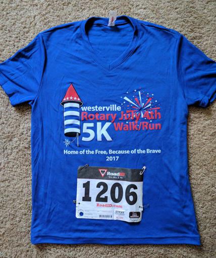 July 4th Westerville Rotary 5k Race Shirt and Bib 2017