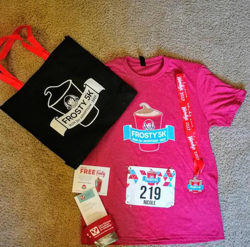 2017 Wendy's Frosty 5k Race Shirt, Race Medal, Bag, and Other Items