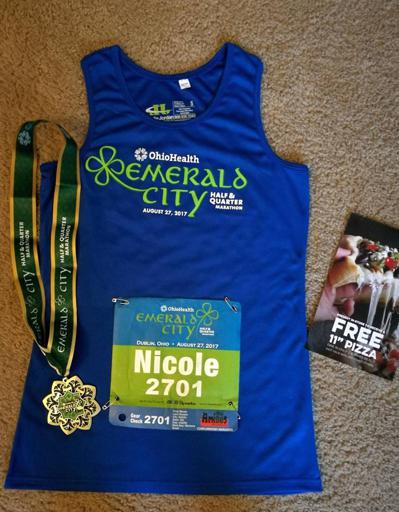 2017 Emerald City Half and Quarter Marathon Tank Top, Medal, Bib, and Pizza Coupon