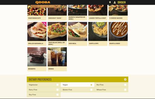 Qdoba Online Ordering Screenshot of Dietary Preferences Options