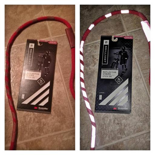 Brilliant Reflective Stick-on Strips Red on Dog Leash