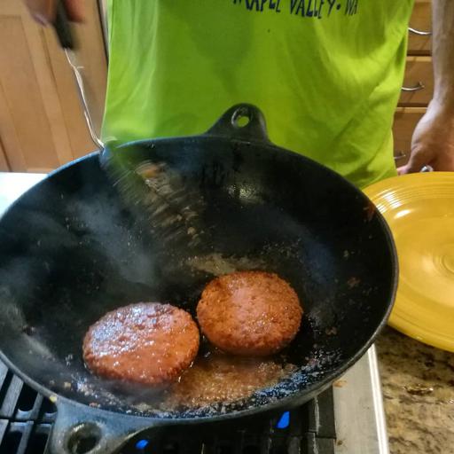 Cooking Beyond Meat Burgers at Home on Grill Stove Top