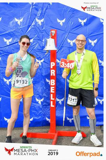 2019 Mesa Phoenix marathon finisher Picture with 3:40 pacer and PR bell