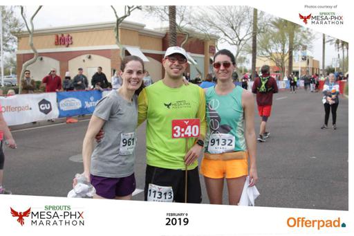 2019 Mesa Phoenix marathon finisher Picture with 3:40 pacer and runner