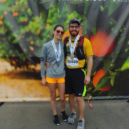 2019 Mesa Phoenix marathon finisher Picture with husband and Citrus